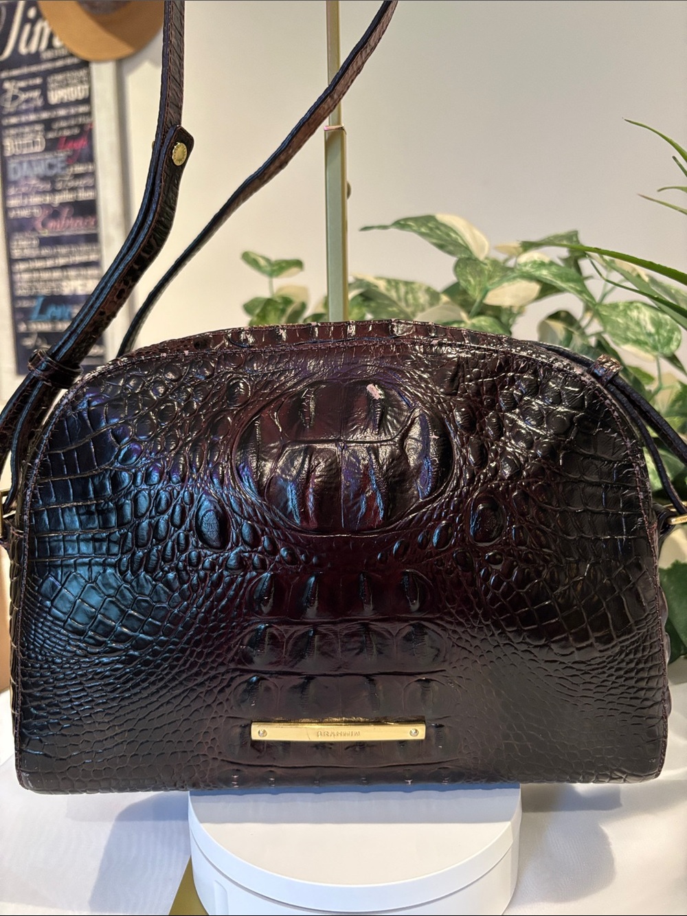 Brahmin Croc-Embossed Pecan Melbourne Leather